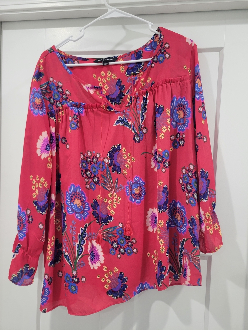 Zac And Rachel Floral Boho Blouse with Blue & Purple Blooms